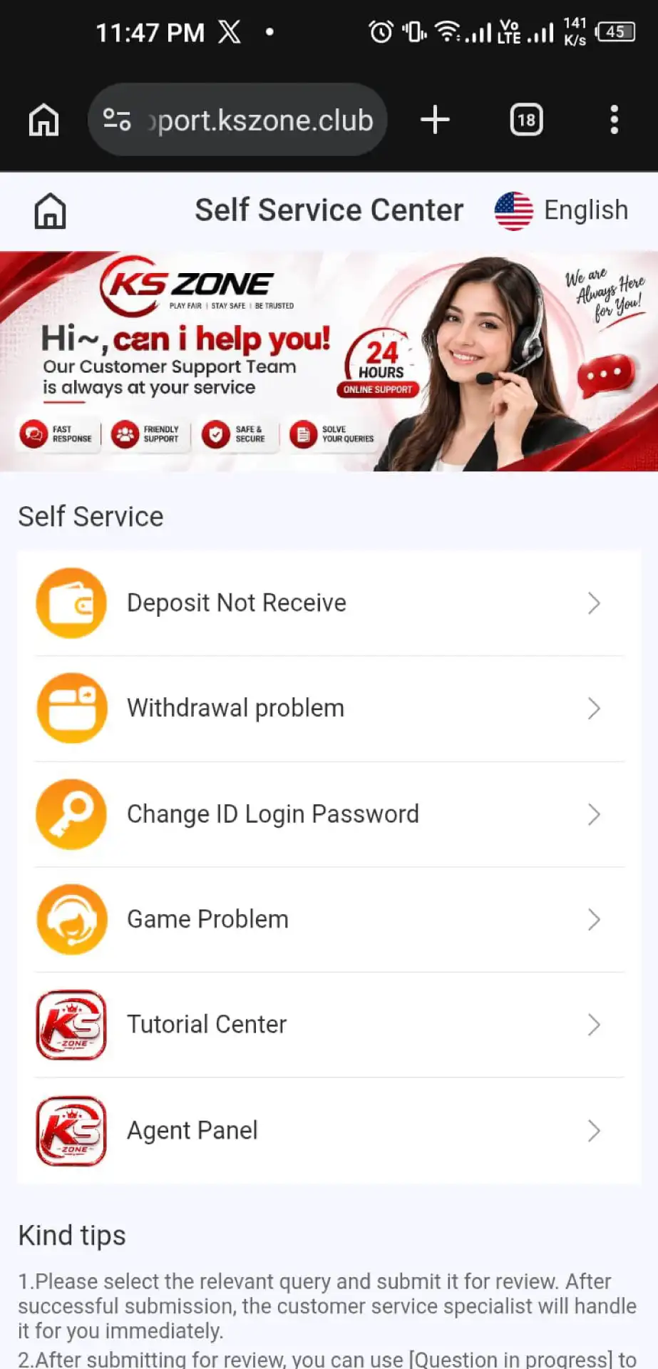 Customer-Service-KS-Zone-Game-App